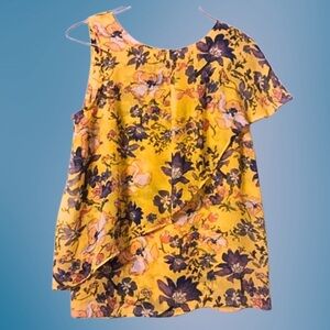 Yellow Asymmetrical Ruffled Blouse